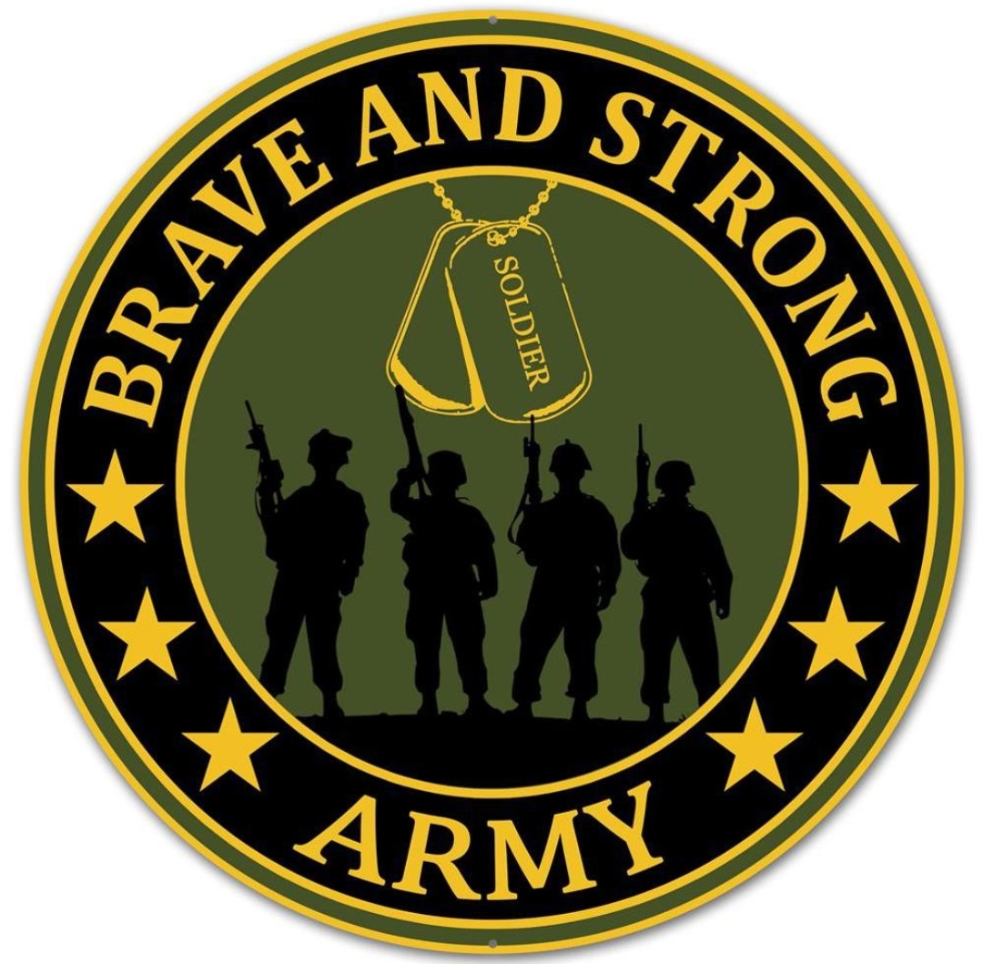 12" Round Metal Brave and Strong Army Wreath Sign