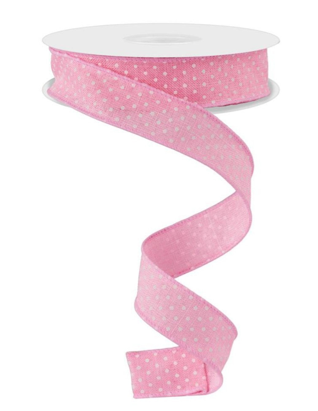 10 Yards - 7/8" Wired Light Pink and White Swiss Dot Ribbon