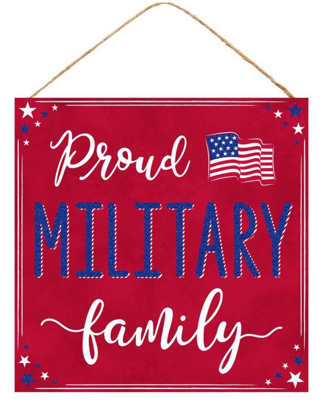 10" Square Proud Military Family Wreath Sign with Glitter Accent