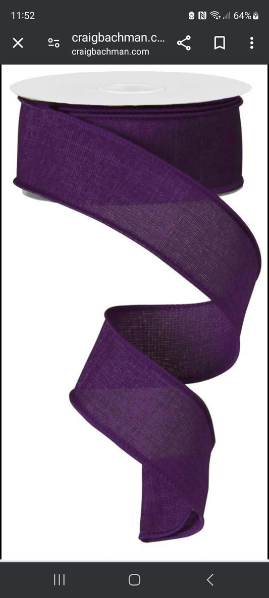 10 Yards - 1.5" Wired Dark Purple Linen Ribbon