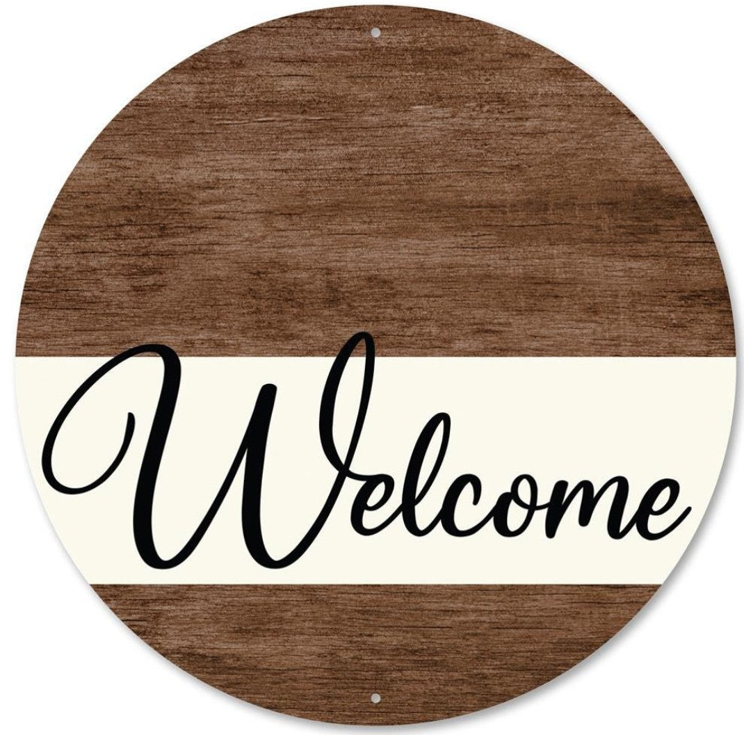 12" Round Metal Welcome Wreath Sign