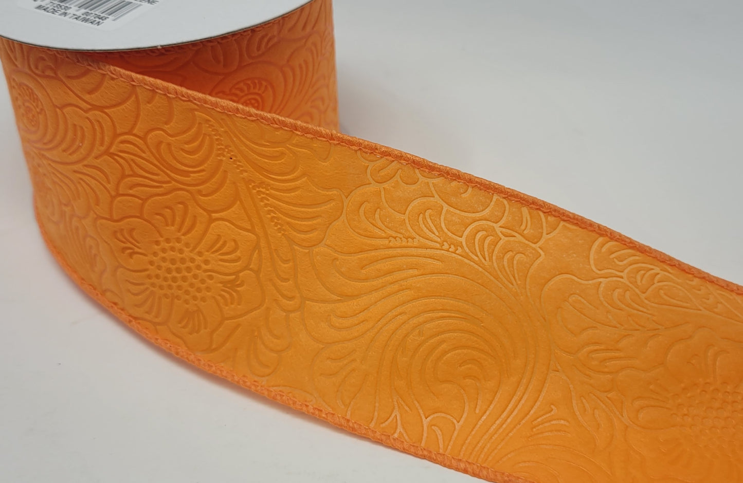 10 Yards - 2.5" Wired Orange Floral Embossed Ribbon