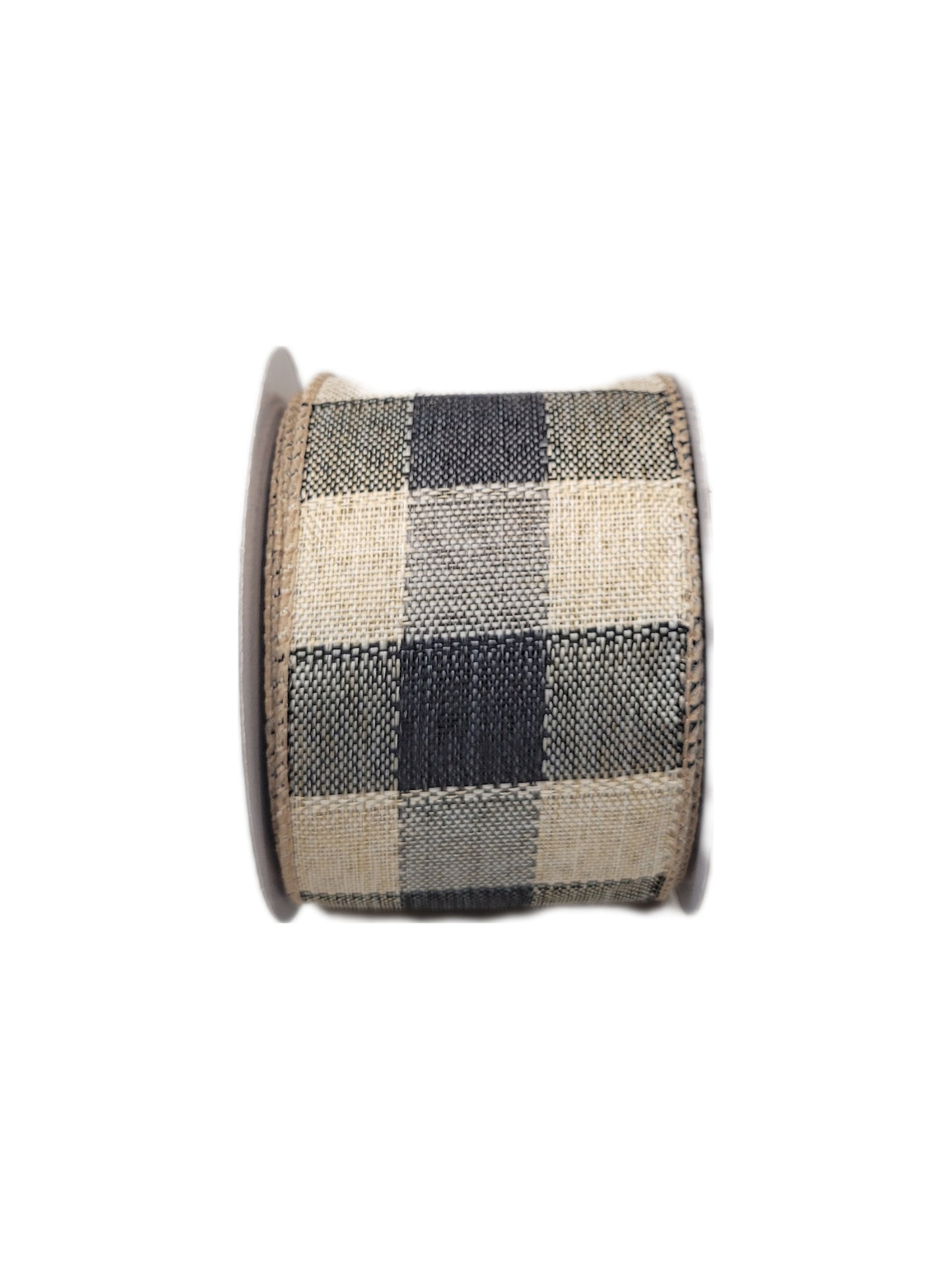 10 Yards - 2.5" Wired Gray and Natural Check Ribbon