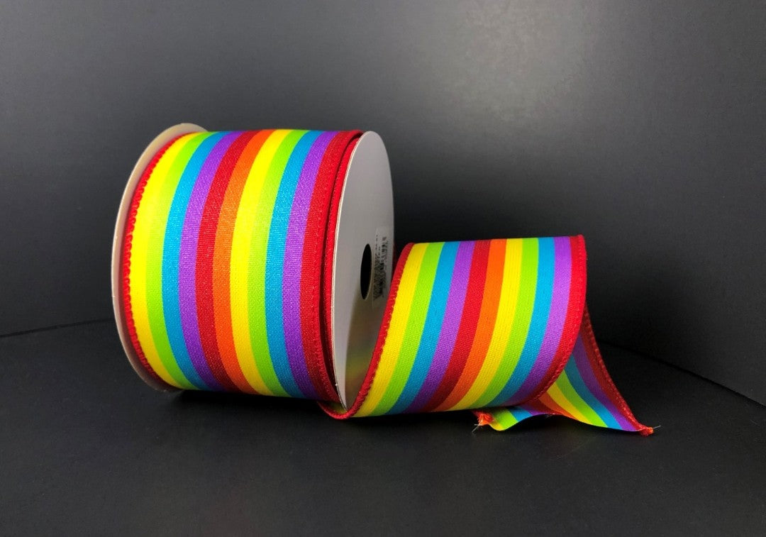 10 Yards - 2.5” Wired Rainbow Stripe Ribbon