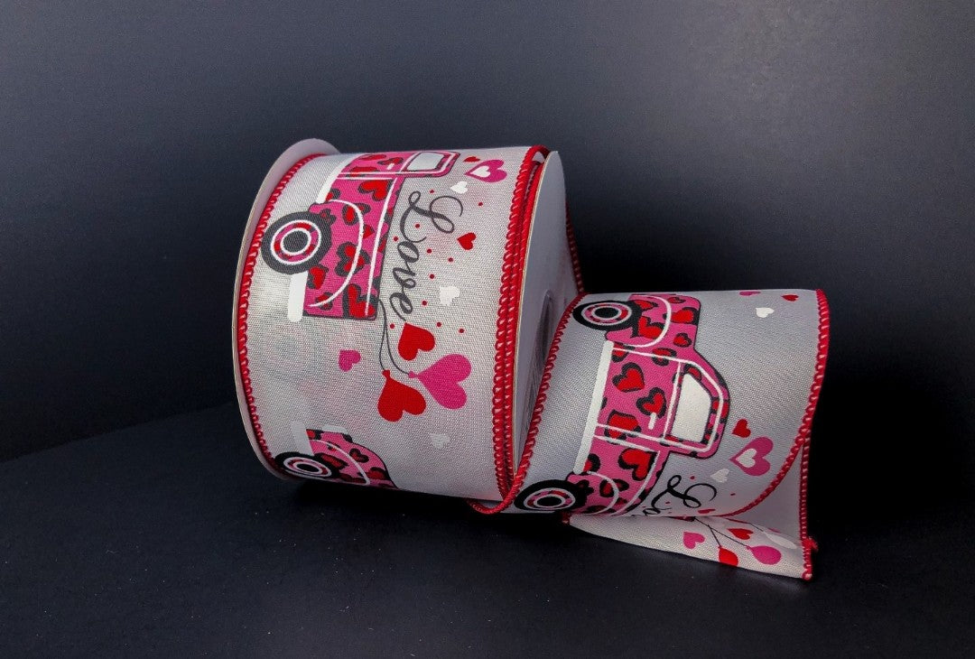 10 Yards - 2.5" Wired Cheetah Truck Valentines Day Ribbon