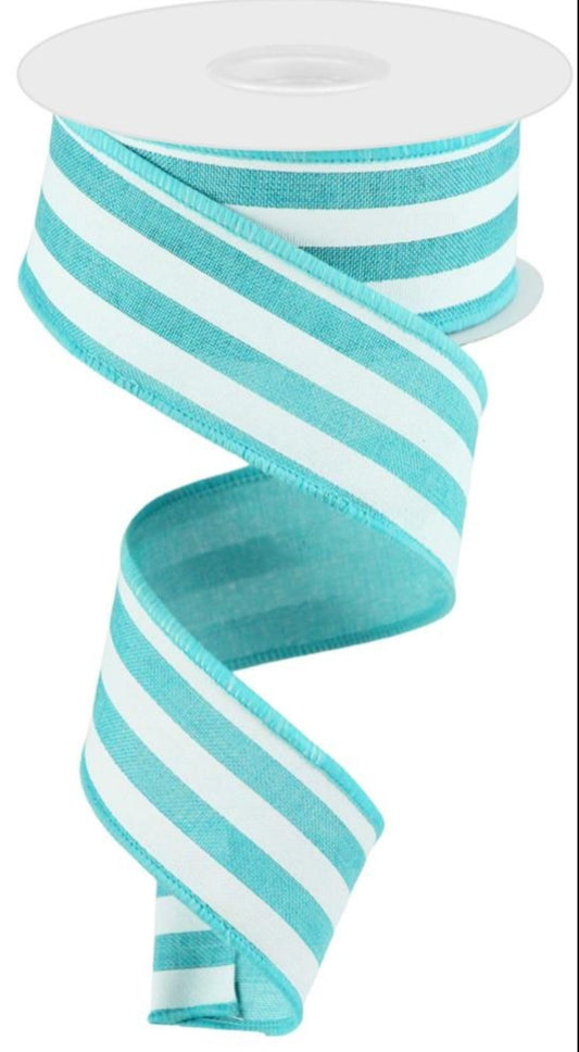 10 Yards - 1.5" Wired Blue and White Stripe Ribbon