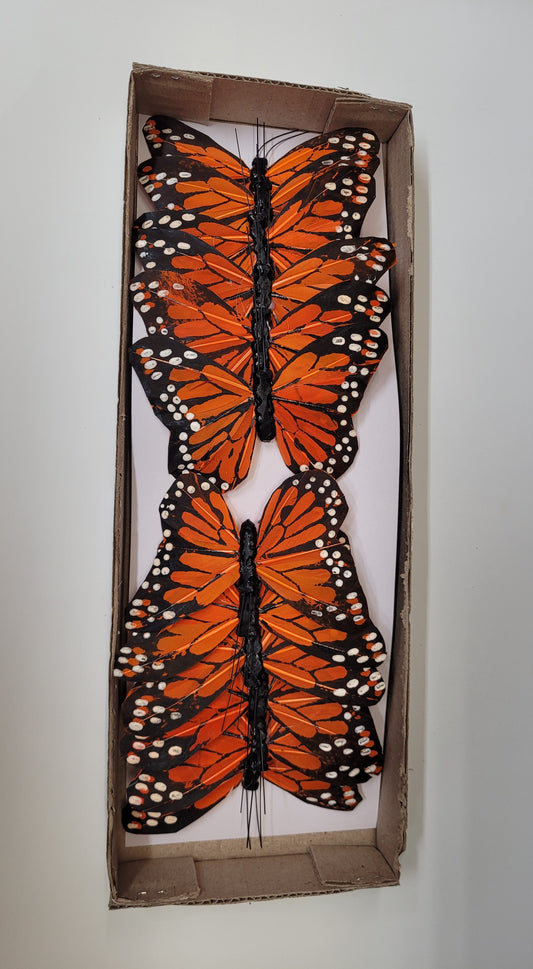 12 Count Orange 4"x3" Monarch Butterflies on Wire Stem - Floral Supplies