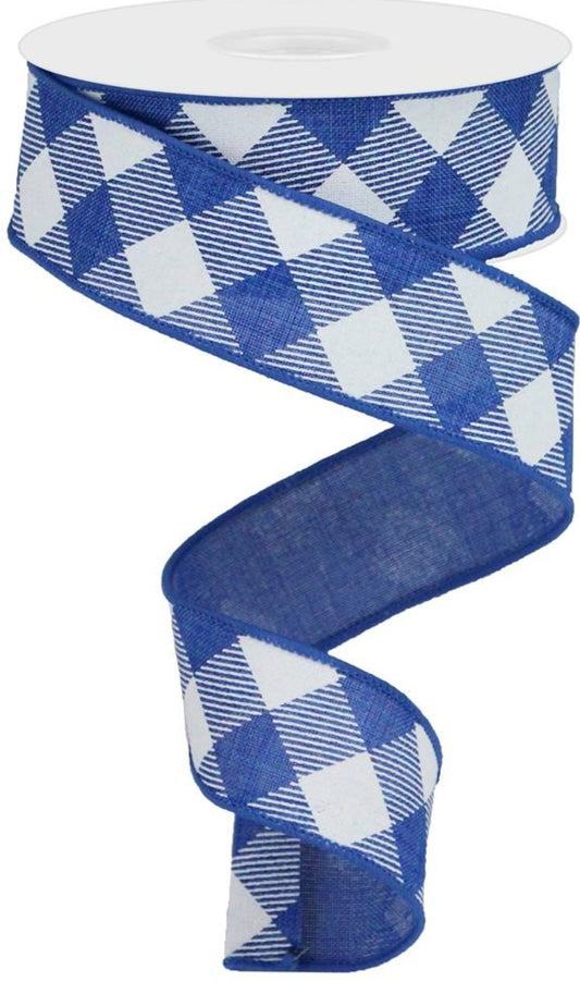 10 Yards - 1.5" Wired Royal Blue and White Cross Check Ribbon