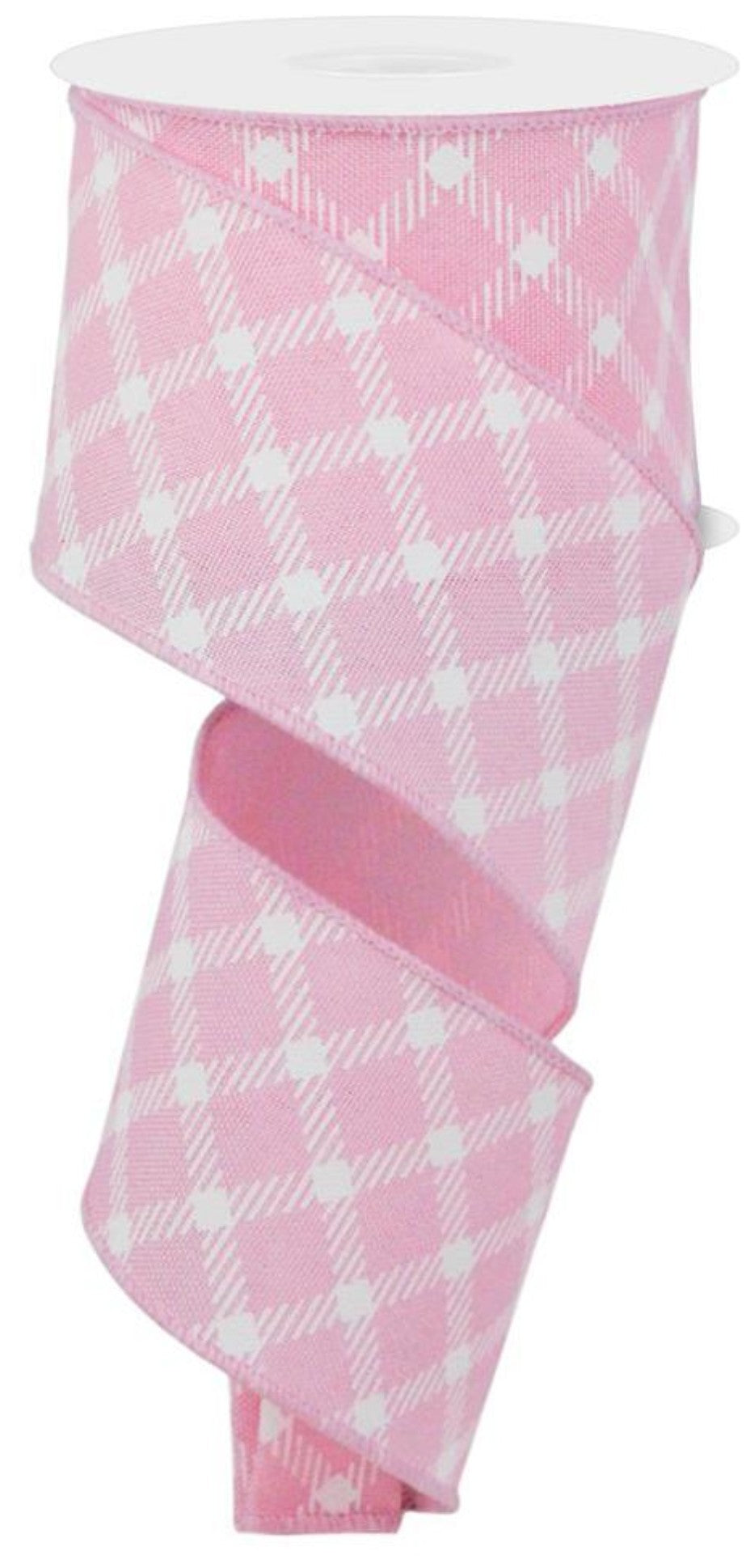 10 Yards - 2.5" Wired Light Pink and White Cross Plaid Ribbon