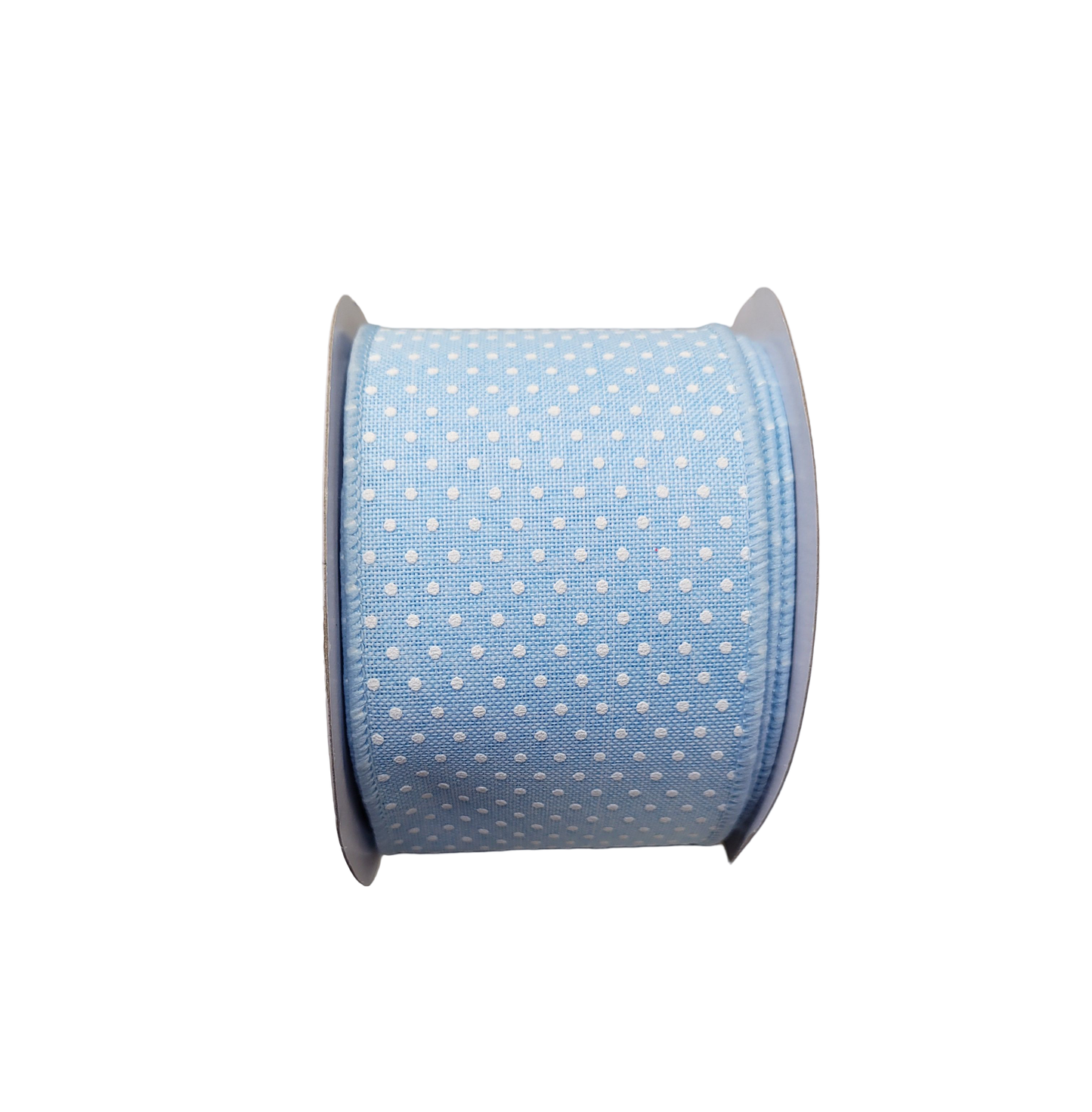 10 Yards - 2.5” Wired Baby Blue and White Swiss Dot Ribbon