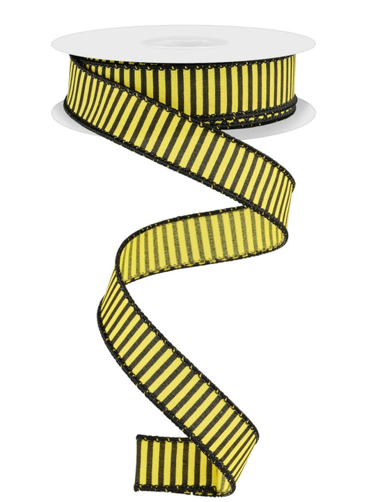 10 Yards - 7/8" Wired Black and Yellow Stripe Ribbon