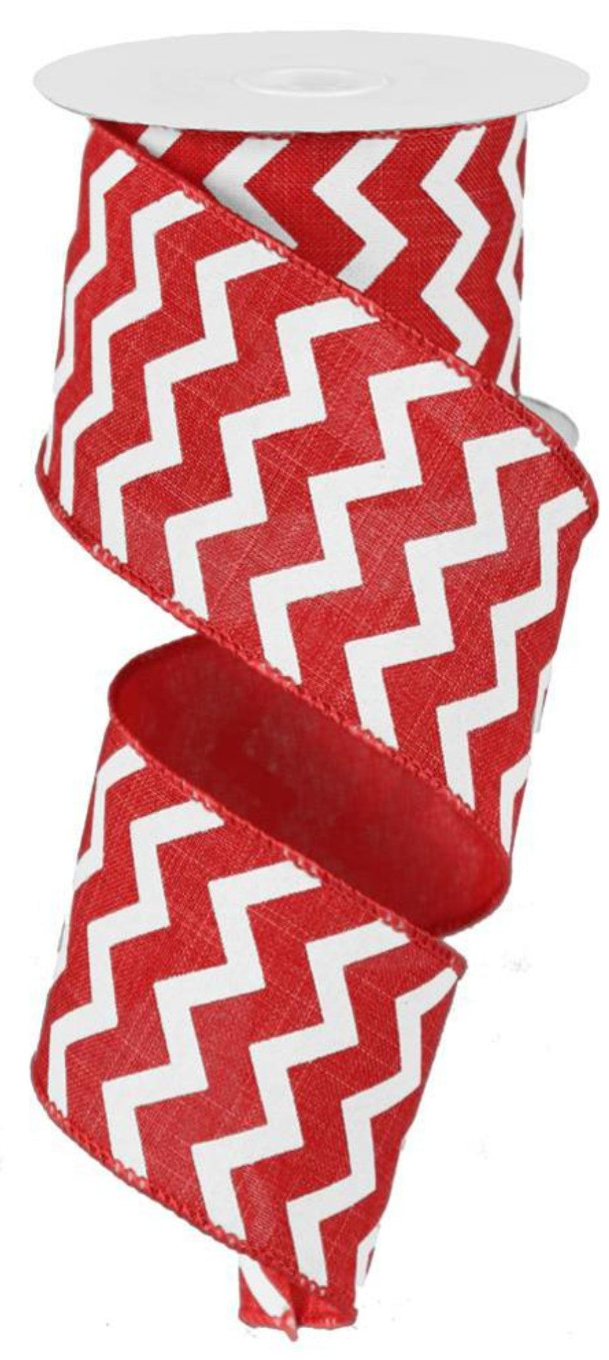 10 Yards - 2.5" Wired Red and White Chevron Ribbon