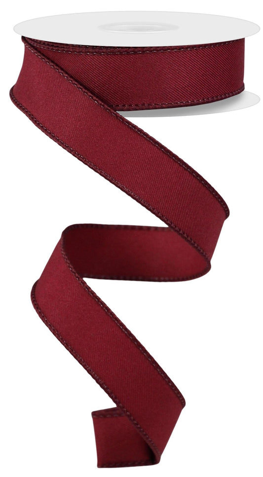 10 Yards - 7/8" Wired Solid Burgundy Ribbon