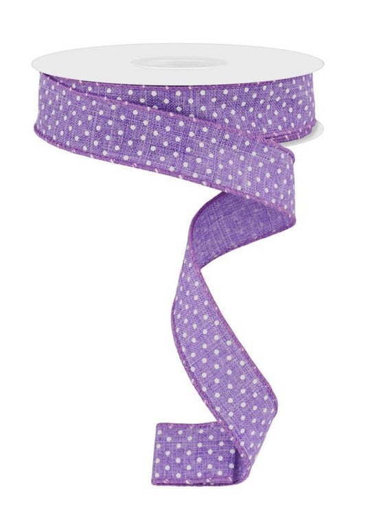 10 Yards - 7/8" Wired Lavender and White Swiss Dot Ribbon