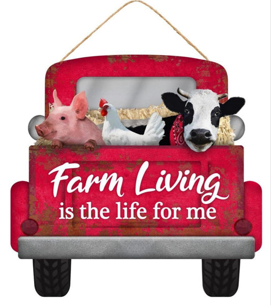 12"x11.5" Red Truck Farm Living Wreath Sign