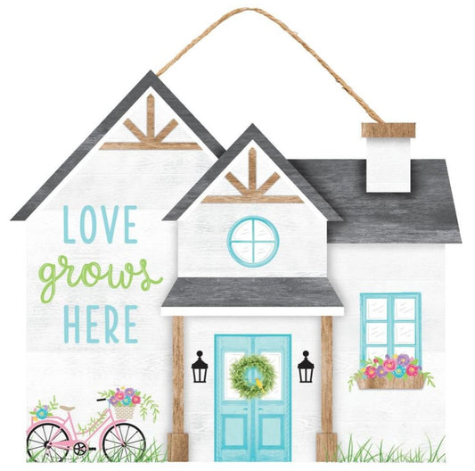 11.25"x9.75" Love Grows Here House Wreath Sign