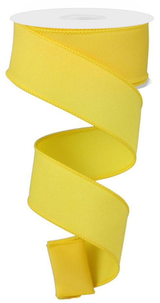 10 Yards - 1.5" Wired Solid Yellow Linen Ribbon