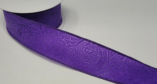 10 Yards - 1.5" Wired Purple Floral Embossed Ribbon