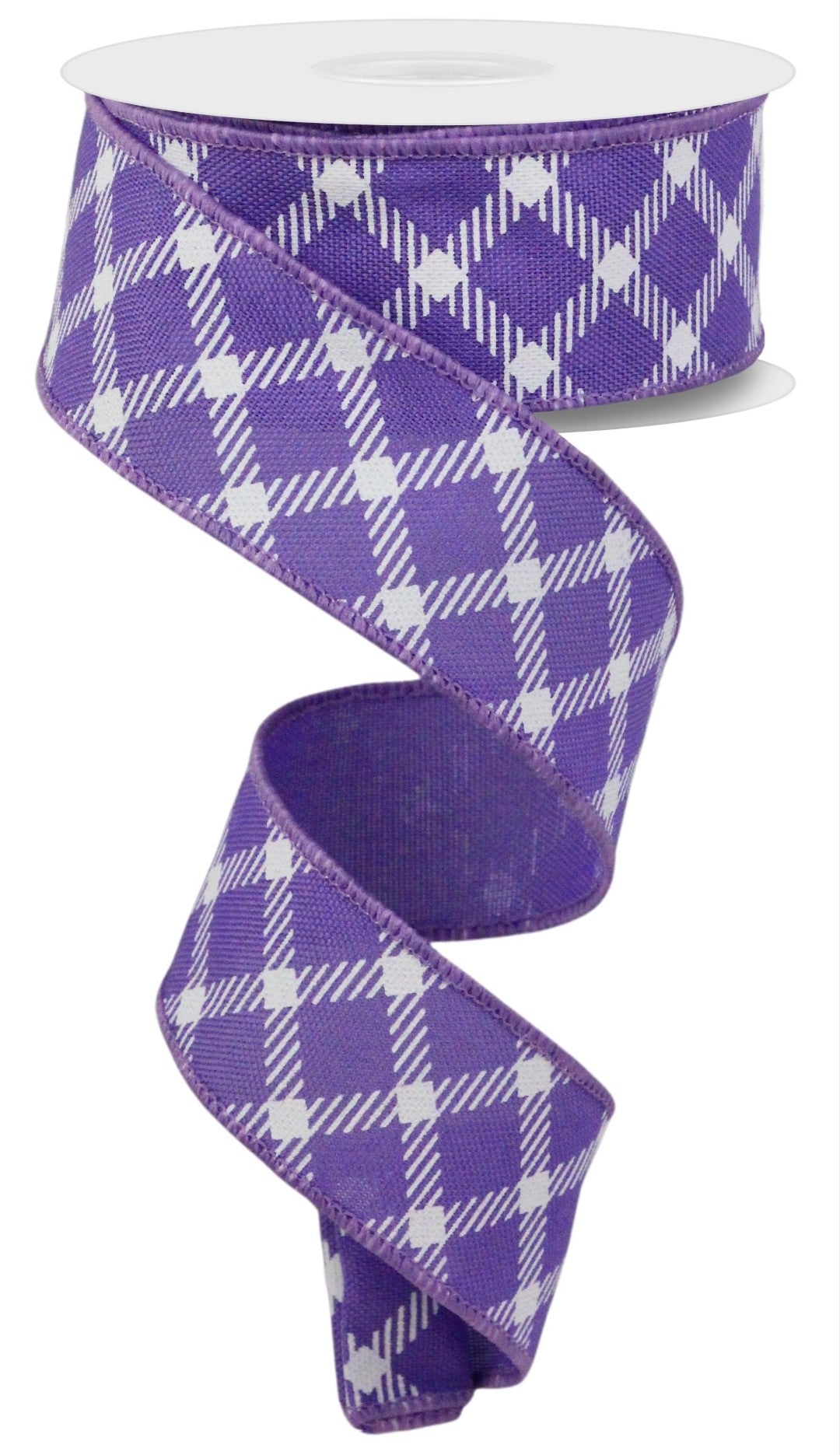 10 Yards - 1.5" Wired Purple and White Cross Plaid Ribbon