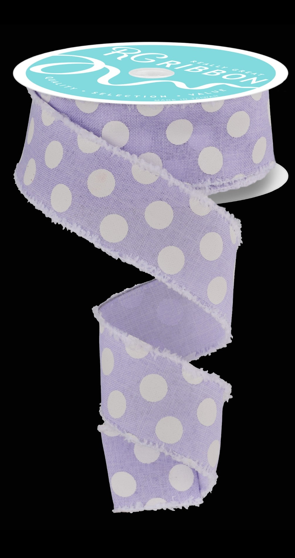 10 Yards - 1.5" Wired Lavender and White Polka Dot Ribbon with Drift Edge