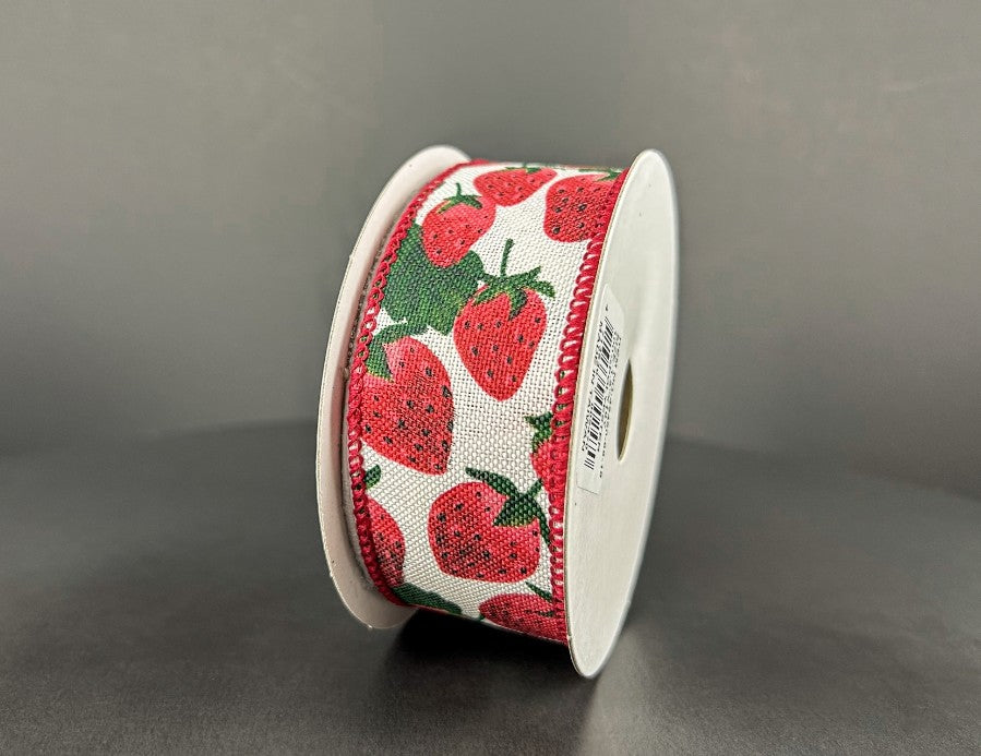 10 Yards - 1.5 Wired Spring Strawberry Ribbon – foxwreathsupplies