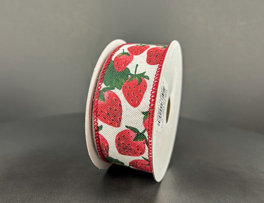 10 Yards - 1.5" Wired Spring Strawberry Ribbon