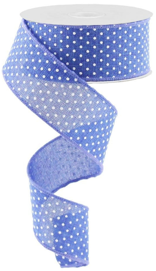 10 Yards - 1.5" Wired Royal Blue and White Swiss Dot Ribbon