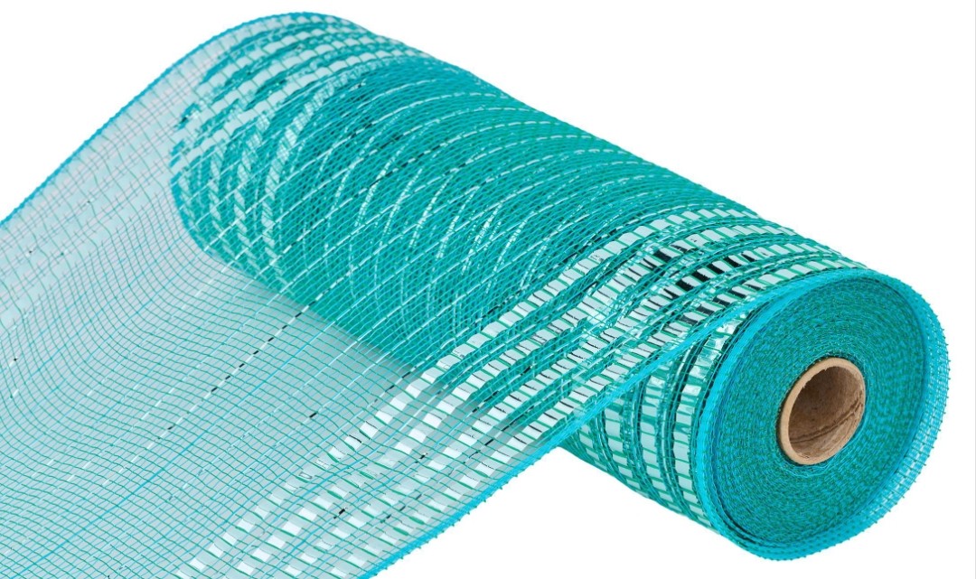 10.5"x10 Yards Turquoise and Teal Wide Foil Stripe Mesh