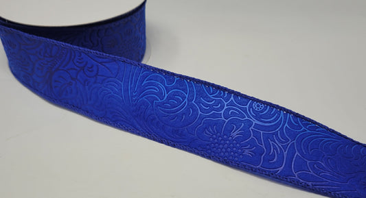 10 Yards - 1.5" Wired Royal Blue Floral Embossed Ribbon