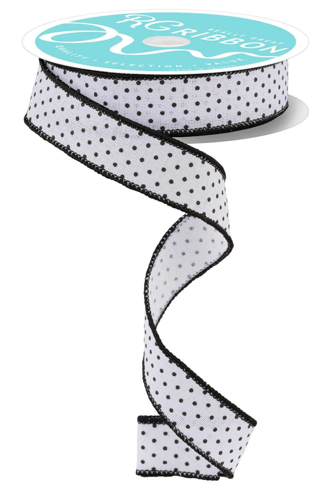 10 Yards - 7/8" Wired White and Black Swiss Dot Ribbon