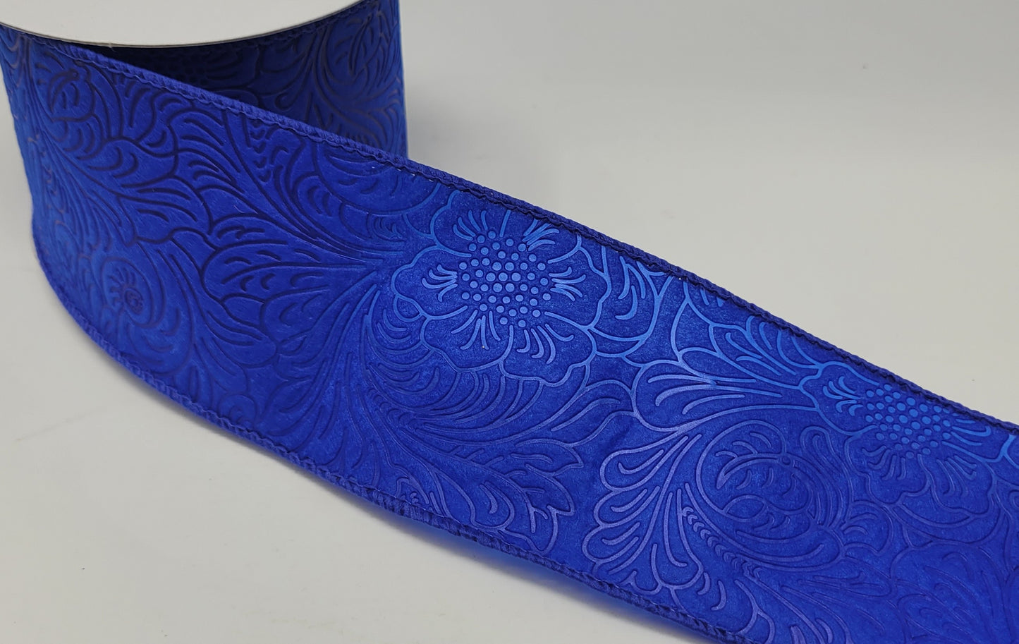 10 Yards - 2.5" Wired Royal Blue Floral Embossed Ribbon