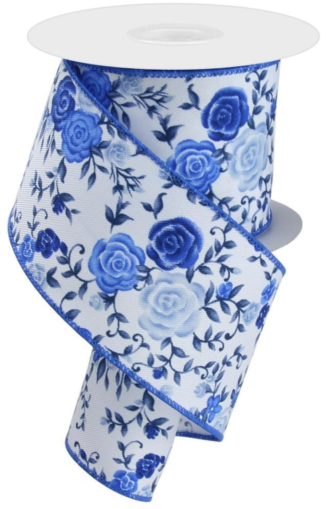 10 Yards - 2.5" Wired Blue Rose Floral Ribbon