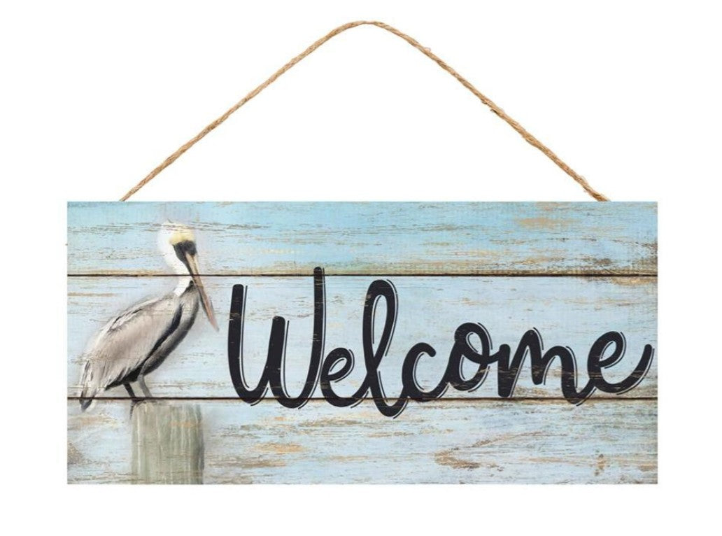 12.5"x6" Welcome Pelican Beach Wreath Sign