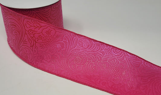 10 Yards - 2.5" Wired Fuschia Floral Embossed Ribbon