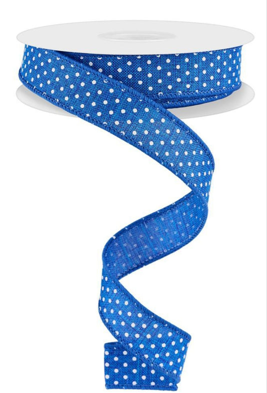 10 Yards - 7/8" Wired Royal Blue and White Swiss Dot Ribbon