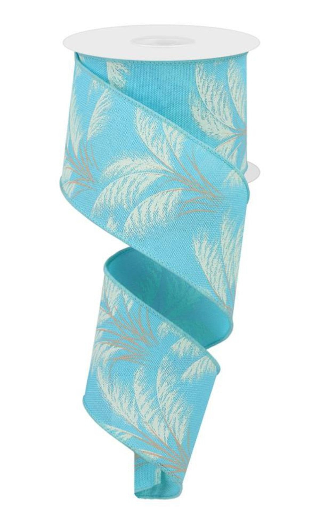 10 Yards - 2.5" Wired Aqua Blue Pampas Grass Ribbon