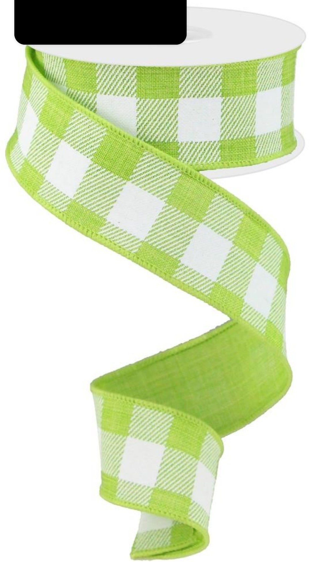 10 Yards - 1.5" Wired Lime Green and White Check Ribbon