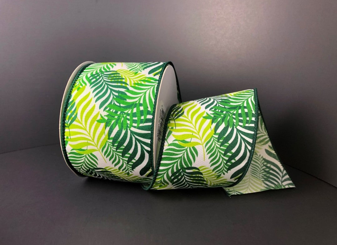 10 Yard - 2.5" Wired Tropical Leaf Ribbon