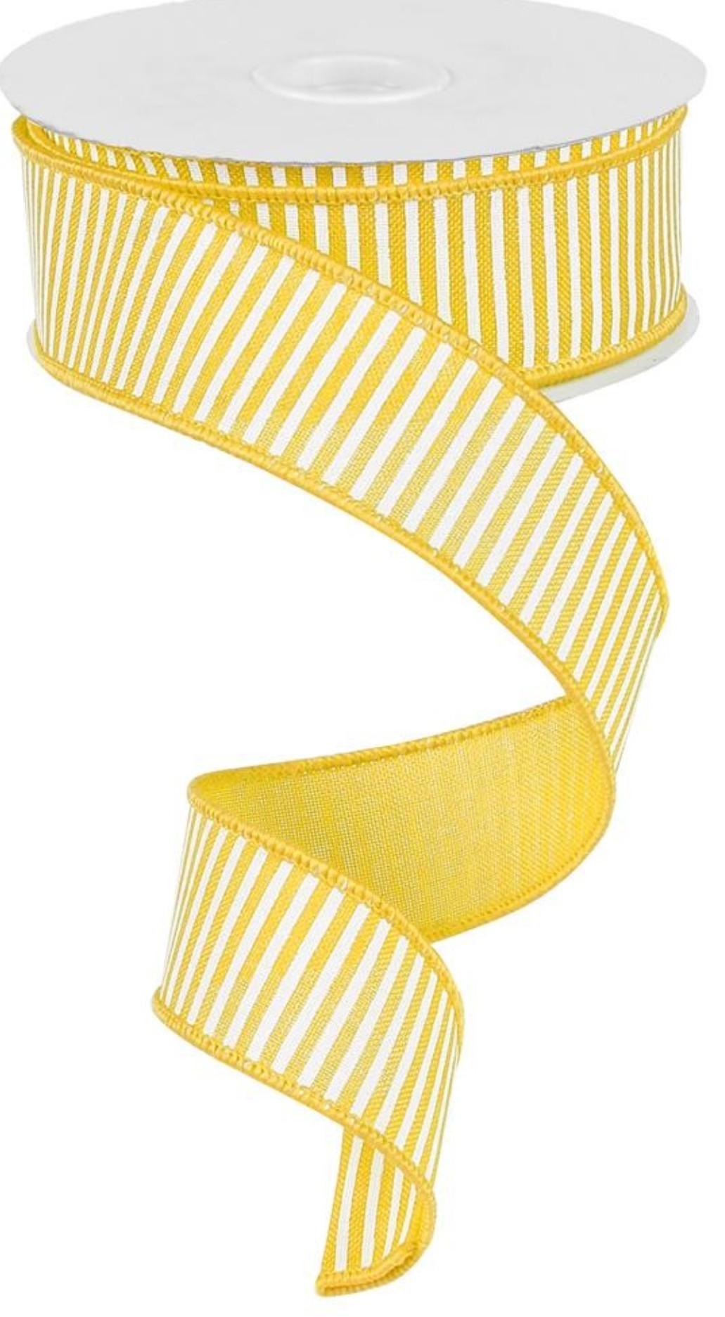 10 Yards - 1.5" Wired Yellow and White Stripe Ribbon