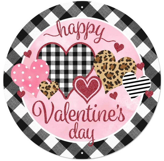 12" Round Metal Happy Valentines Day Wreath Sign with Glitter Accent