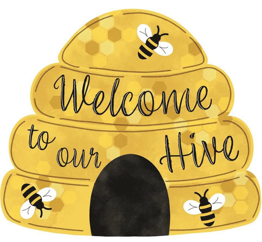 12”x10.5” Metal Embossed Welcome to our Hive Wreath Sign