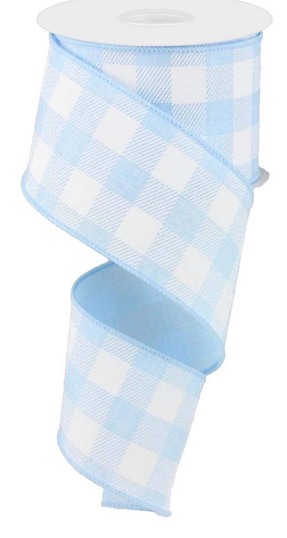 10 Yards - 2.5” Wired Baby Blue and White Check Ribbon