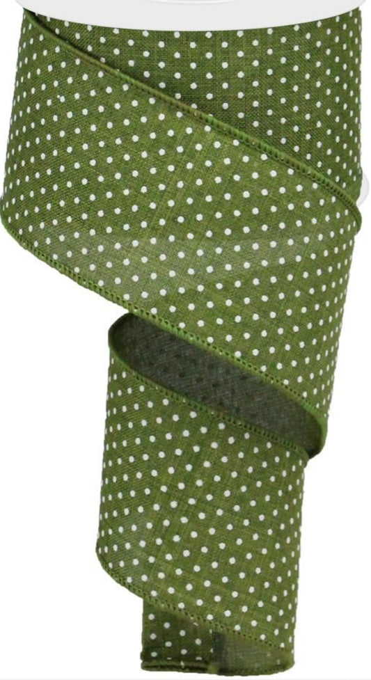 10 Yards - 2.5” Olive Green and White Swiss Dot Ribbon