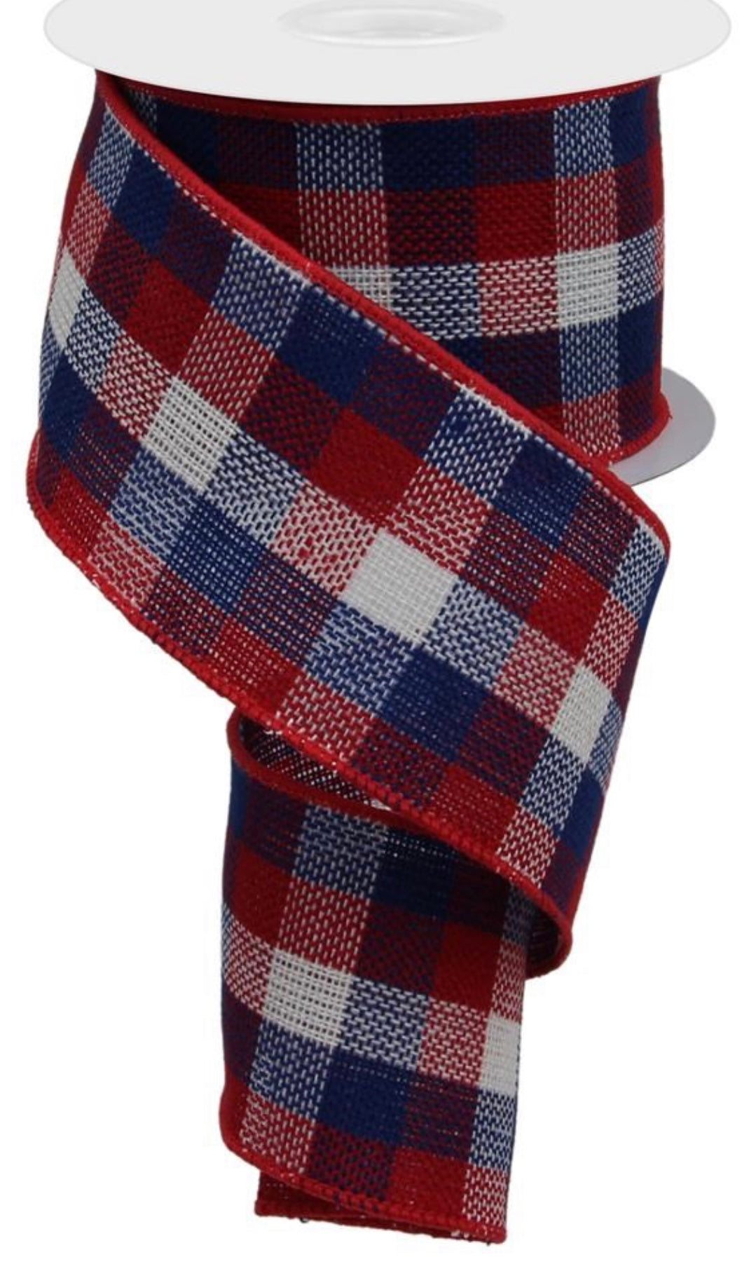 10 Yards - 2.5” Wired Red, White, and Blue Check Ribbon – foxwreathsupplies