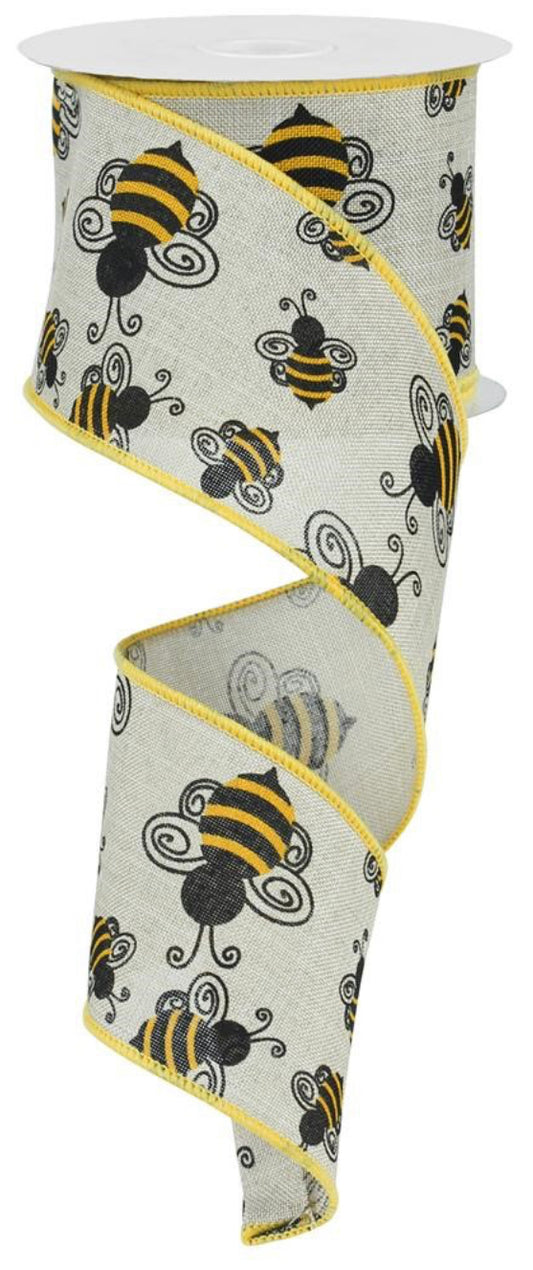 10 Yards - 2.5” Natural Bumblebee Ribbon