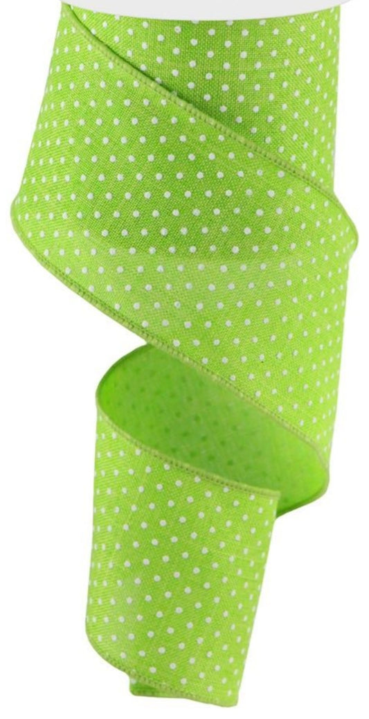 10 Yards - 2.5” Wired Lime Green and White Swiss Dot Ribbon