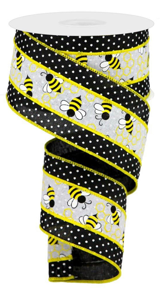 10 Yards - 2.5” Bumblebee Ribbon with Swiss Dot Edges