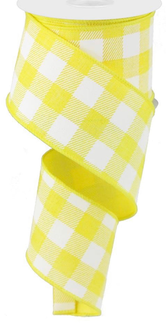 10 Yards - 2.5” Wired Yellow and White Check Ribbon