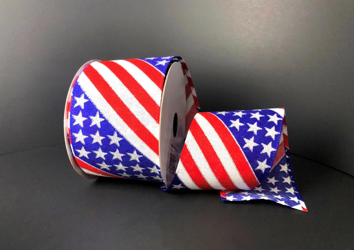 10 Yards - 2.5” Wired Stars and Stripes Patriotic Ribbon with Silver Glitter Accent