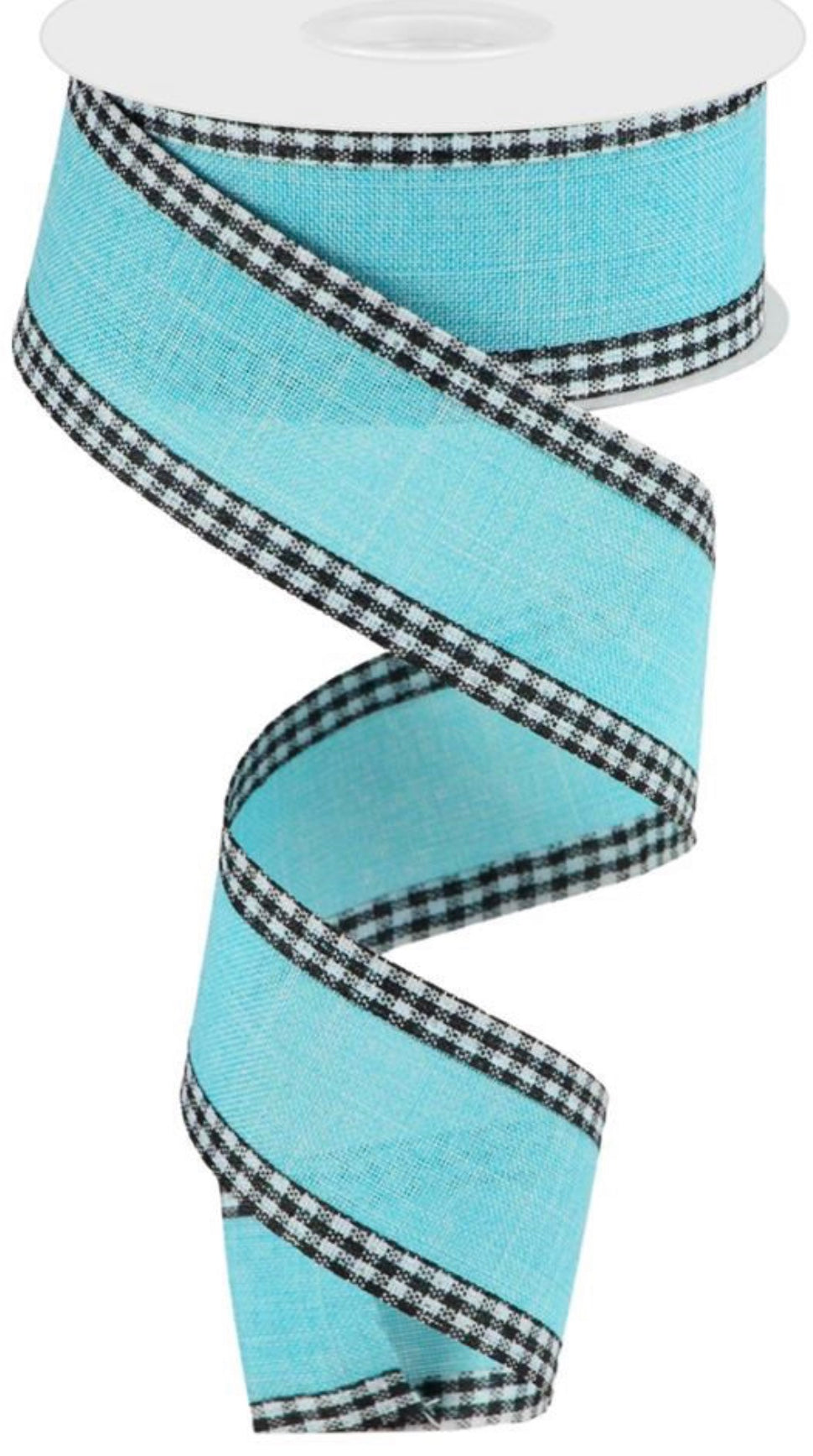 10 Yards - 1.5” Wired Blue Background with Black and White Check Edge Ribbon